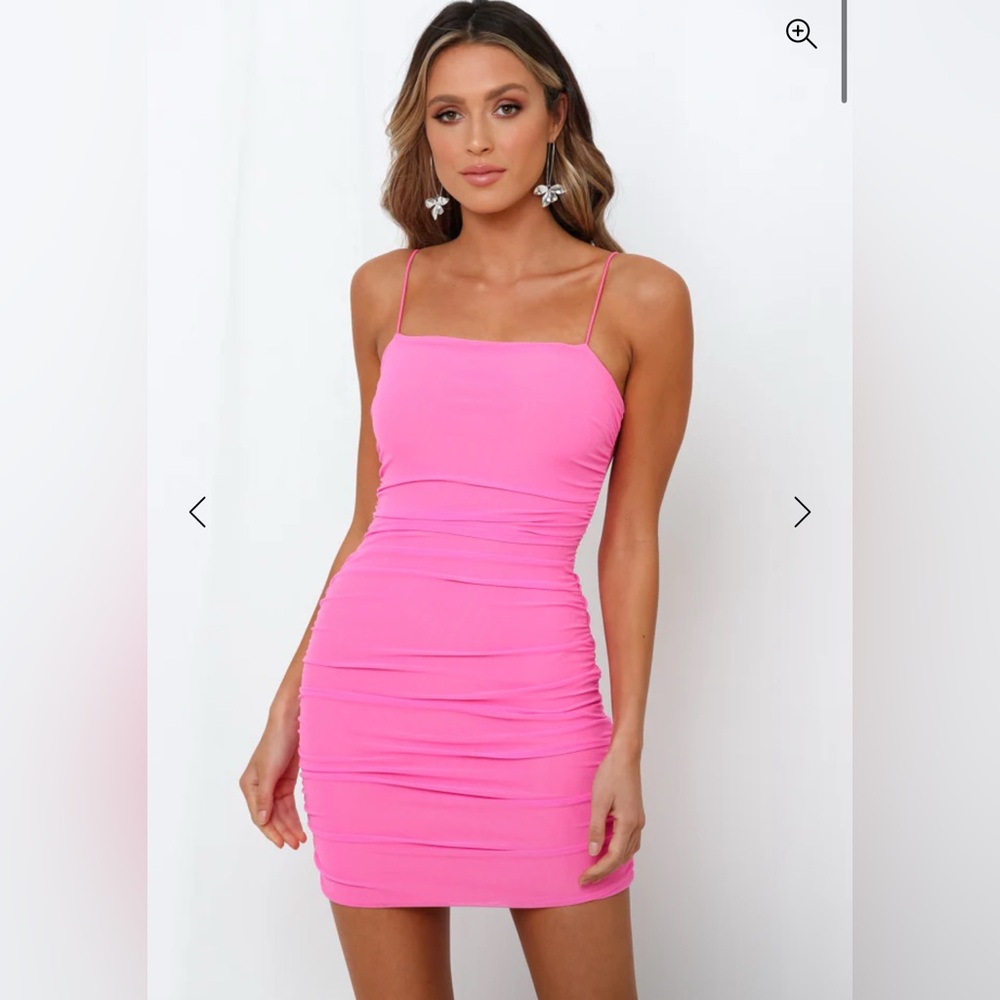 NWT HELLO MOLLY FAVORITE THINGS DRESS HOT PINK FITTED MINI RUCHING size 8 - Picture 2 of 9